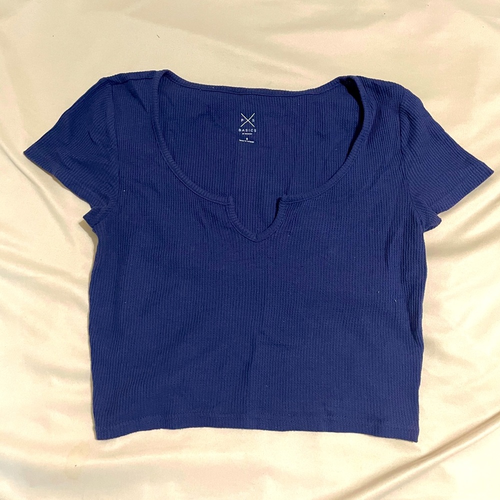 Pacsun Basics Dark Blue Notched Short Sleeve Top